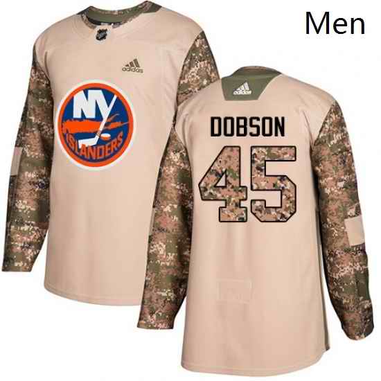 Mens Adidas New York Islanders 45 Noah Dobson Authentic Camo Veterans Day Practice NHL Jersey